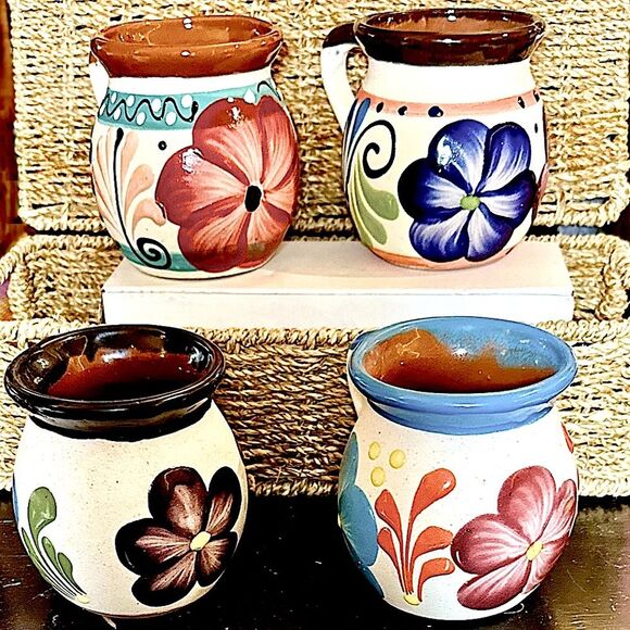 Jarritos de Barro Mexican Terracotta Mugs Set of 4 - Picture 3 of 5